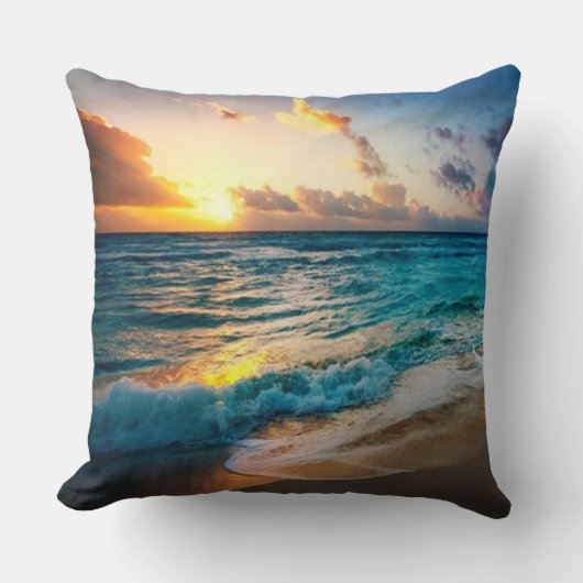 Sunset Beach Square Polyester Large Pillow 19 クッション (正面)