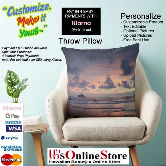 Sunset Beach Square Polyester Large Pillow 26 クッション