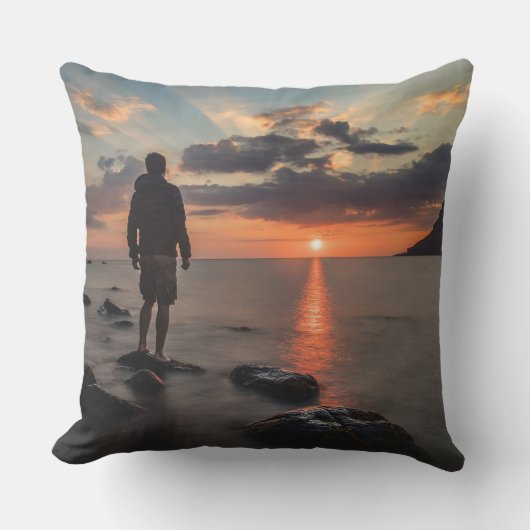 Sunset Beach Square Polyester Large Pillow 32 クッション (正面)