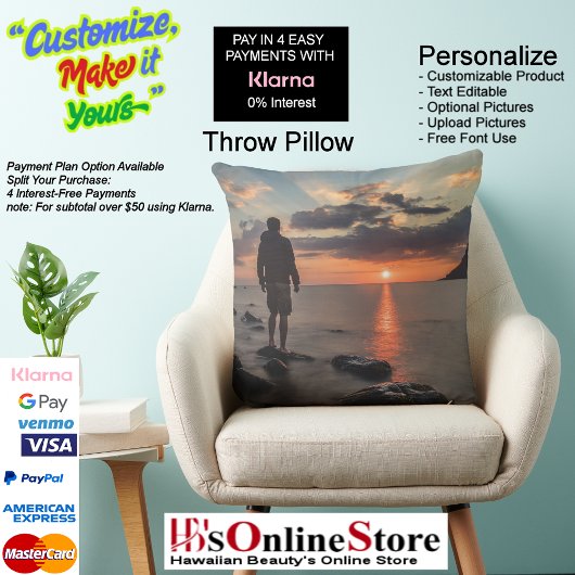Sunset Beach Square Polyester Large Pillow 32 クッション