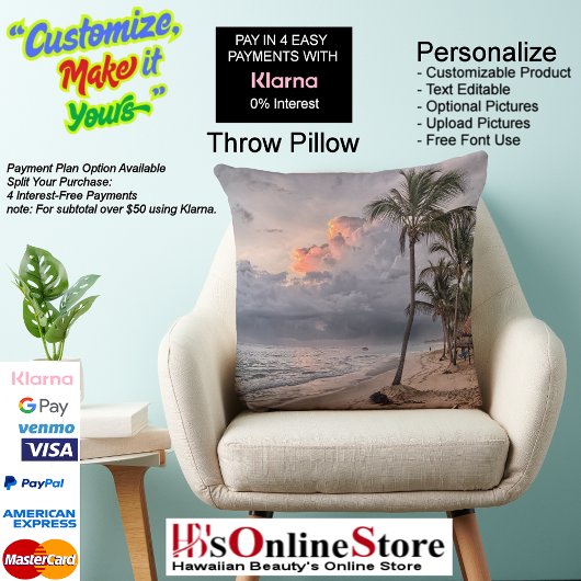 Sunset Beach Square Polyester Large Pillow 9 クッション