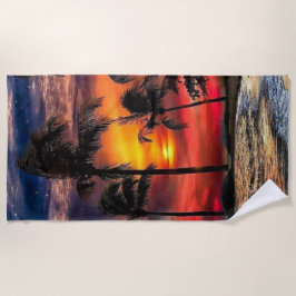 Sunset Beach Towel with the Ocean and Palm Trees ビーチタオル