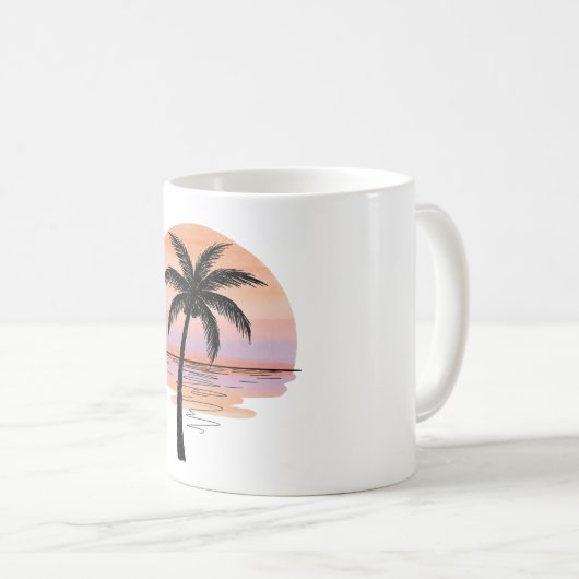 Sunset Beach Vibes – Minimalist Hand-Drawn Mug コーヒーマグカップ (正面右)