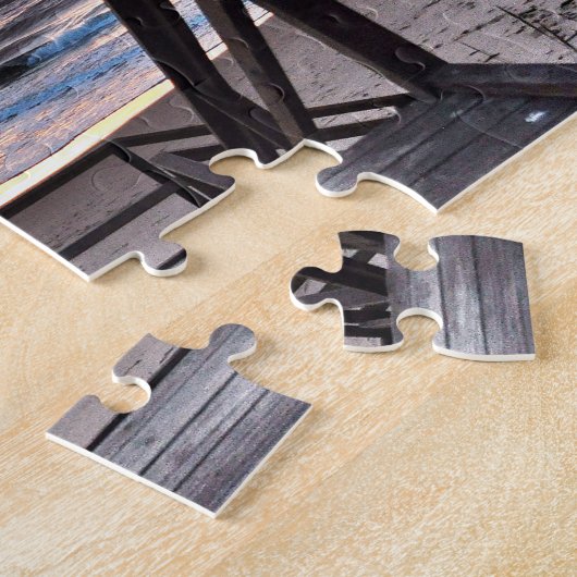 Sunset Beach View from Rustic Wood Deck ジグソーパズル (側面)