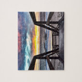 Sunset Beach View from Rustic Wood Deck ジグソーパズル (縦)