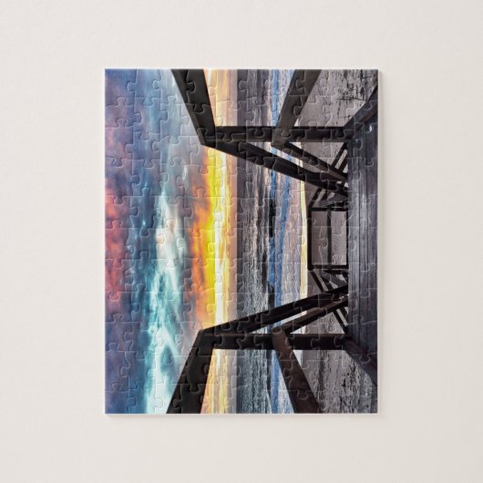 Sunset Beach View from Rustic Wood Deck ジグソーパズル (縦)