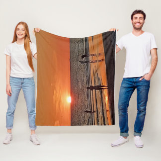 Sunset Beach Wall Art Coastal Ocean Decor フリースブランケット
