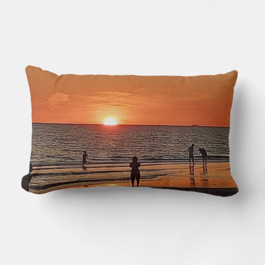 Sunset Beach Wall Art Coastal Ocean Decor ランバークッション (正面)