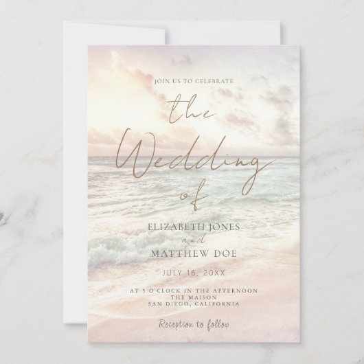 Sunset Beach Wedding Beachfront Wedding Invitation 招待状 (正面)
