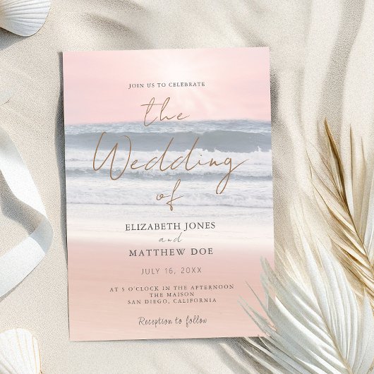 Sunset Beach Wedding Beachfront Wedding Invitation 招待状