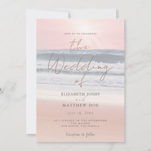 Sunset Beach Wedding Beachfront Wedding Invitation 招待状 (正面)
