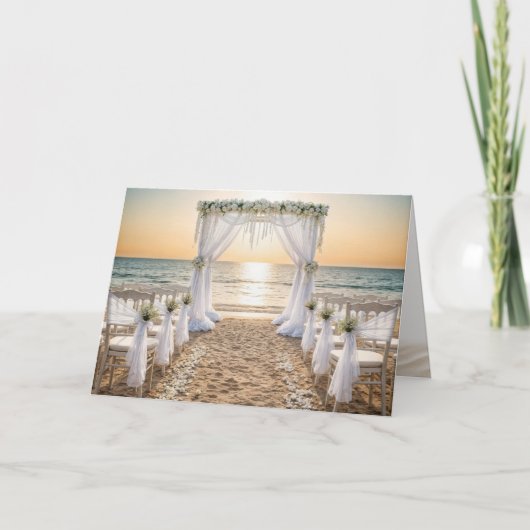 Sunset Beach Wedding Congratulations カード (正面)