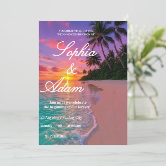 Sunset Beach Wedding Invitation 招待状 (スタンド正面)