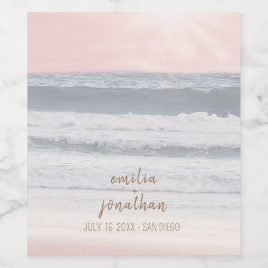 Sunset Beach Wedding | Oceanside Wedding ワインラベル (シングルラベル)