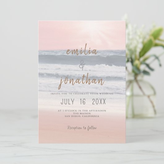 Sunset Beach Wedding | Oceanside Wedding 招待状 (スタンド正面)