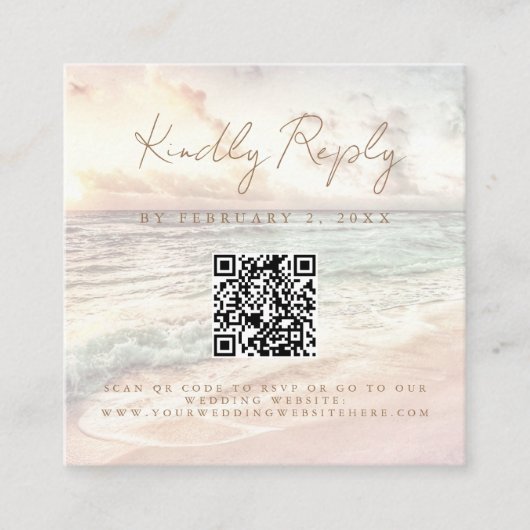 Sunset Beach Wedding Scan Code RSVP エンクロージャーカード (正面)
