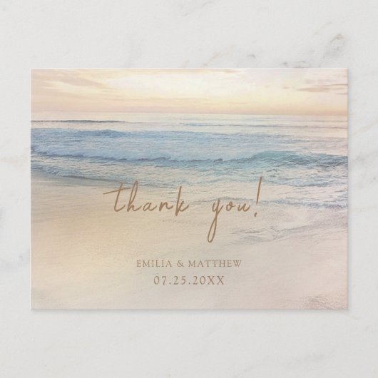 Sunset Beach Wedding Thank you Postcard ポストカード (正面)