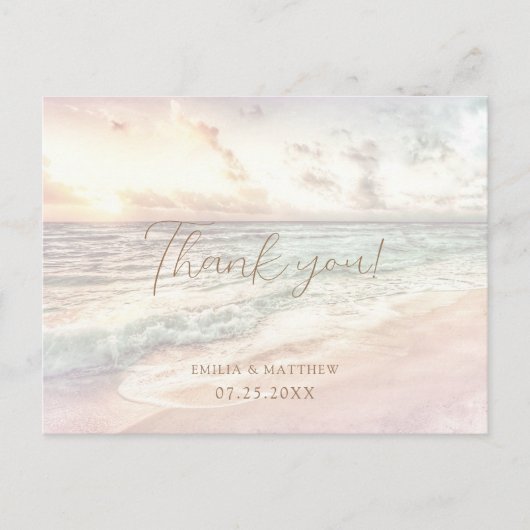 Sunset Beach Wedding Thank you Postcard ポストカード (正面)