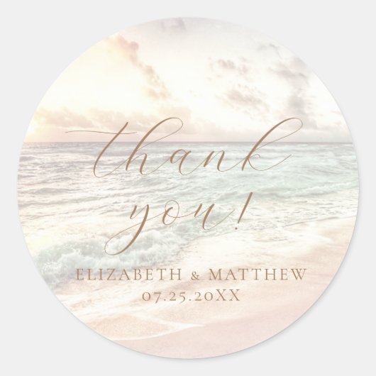 Sunset Beach Wedding | Thank You Sticker ラウンドシール (正面)