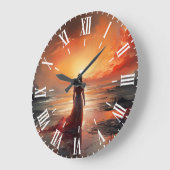 Sunset Beach Woman Wall Clock Art ラージ壁時計 (傾斜)