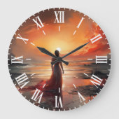 Sunset Beach Woman Wall Clock Art ラージ壁時計 (正面)