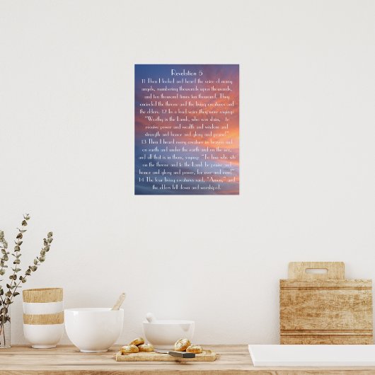 sunset bible verse Revelations 5:11-14 ポスター (キッチン)