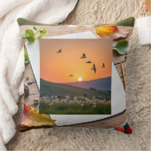 Sunset Birds Illustration on Drawing Sheet クッション (ブランケット)
