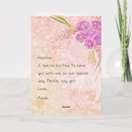 Sunset blush Bow Bright rose Bouquet  カード (裏面)