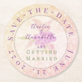 Sunset Blush Bow Bright Rose Save-The-Date ラウンドペーパーコースター (正面)