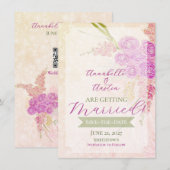 Sunset blush sheer bow Bright Rose Bouquet  招待状 (正面/裏面)