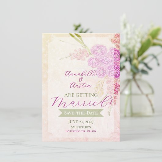 Sunset blush sheer bow Bright Rose Bouquet  招待状 (スタンド正面)