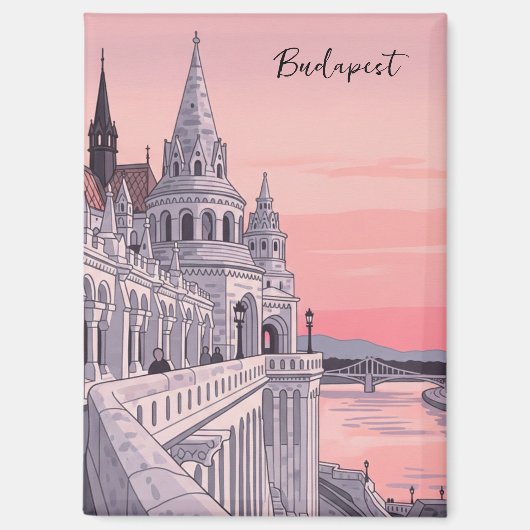 Sunset Budapest Hungary Fisherman's Bastion Travel マグネット (正面)