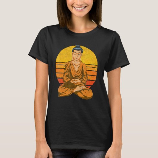 Sunset Buddhist Spiritual Meditation Buddhism Retr Tシャツ (正面)