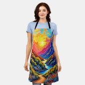  Sunset Canyon River Art エプロン (着用した状態)