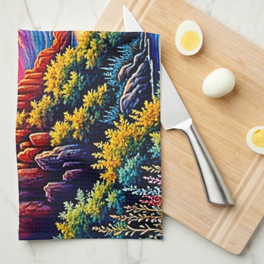  Sunset Canyon River Art キッチンタオル (四つ折り)