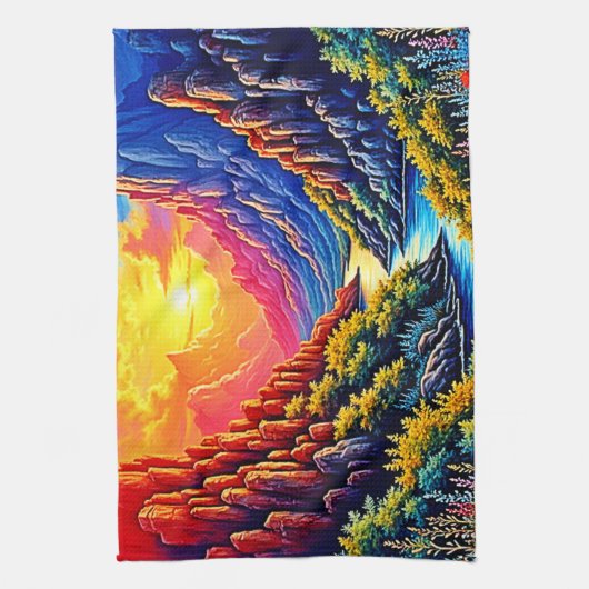  Sunset Canyon River Art キッチンタオル (縦)