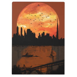 Sunset City Skyline Silhouette Watercolor Spiral N クリップボード