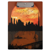 Sunset City Skyline Silhouette Watercolor Spiral N クリップボード (正面)