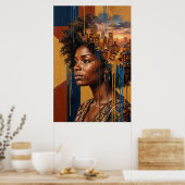 Sunset Cityscape Afrofuturism Black Queen ポスター (キッチン)