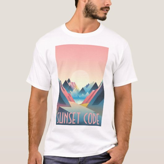 Sunset Code: Digital Mountain Sunset T-Shirt Tシャツ (正面)
