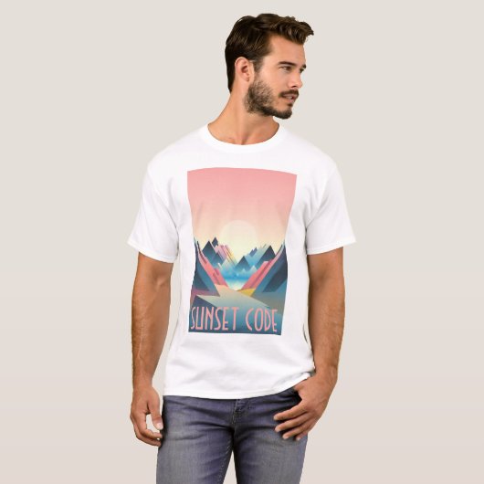 Sunset Code: Digital Mountain Sunset T-Shirt Tシャツ (正面フル)