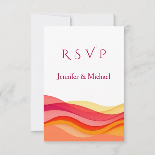 Sunset Color Waves Modern Wedding  出欠カード (正面)