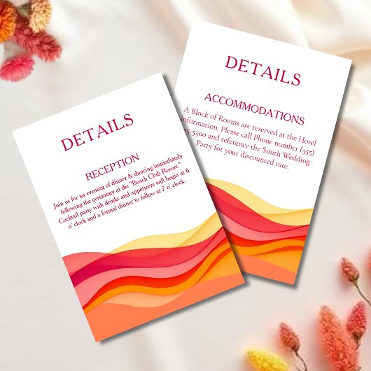 Sunset Color Waves Modern Wedding Details エンクロージャーカード