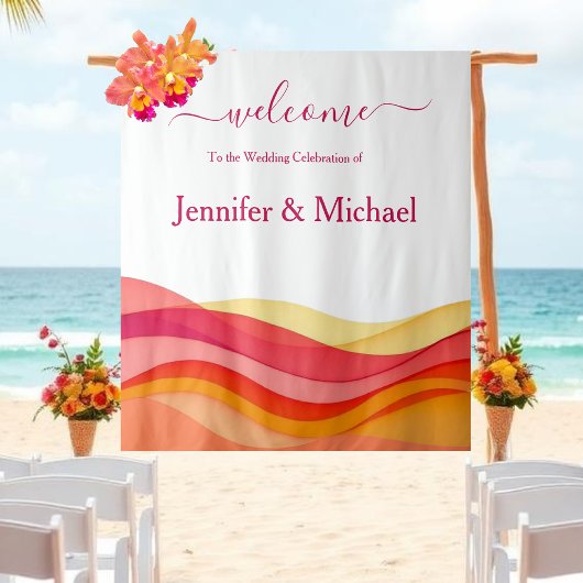 Sunset Color Waves Modern Wedding Sign タペストリー
