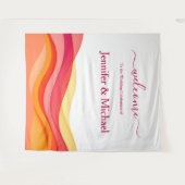 Sunset Color Waves Modern Wedding Sign タペストリー (正面(横))