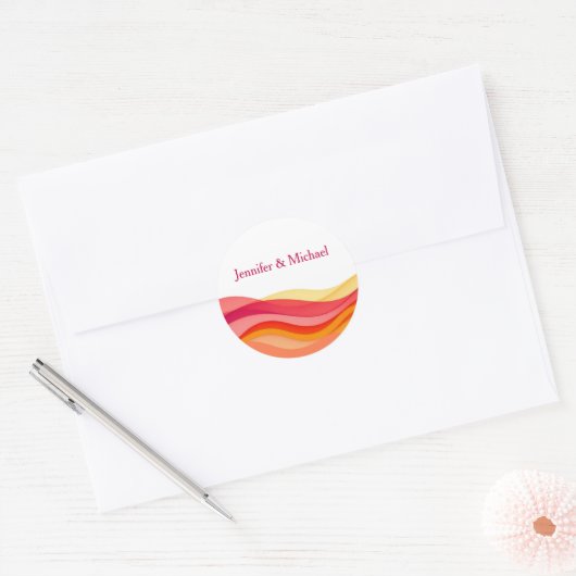 Sunset Color Waves Personalized Wedding ラウンドシール (封筒)