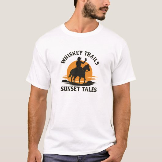 Sunset Cowboy Whiskey Trails Design Tシャツ (正面)