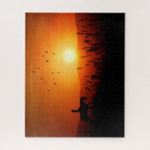 Sunset Cowgirl on a Horse Meadow Ride Western ジグソーパズル (縦)