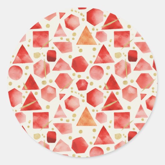 Sunset Crimson & Rust Watercolor Geometric Pattern ラウンドシール (正面)