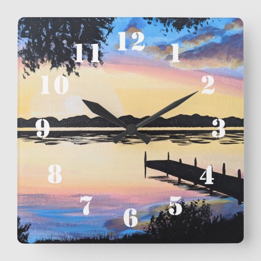 Sunset Dock スクエア壁時計 (正面)